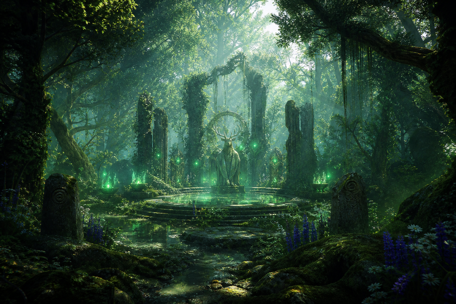 Forest shrine with nature magic
